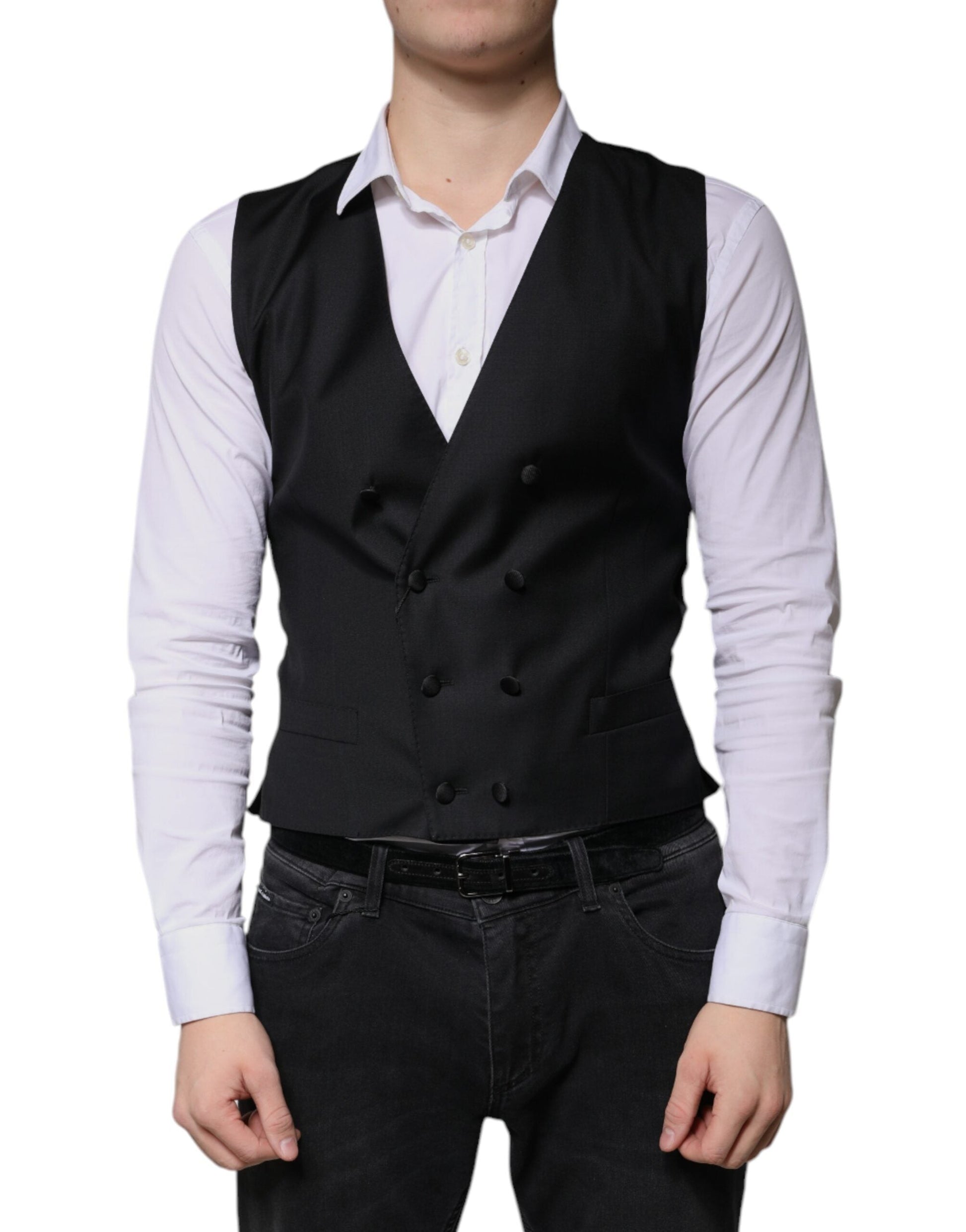 Dolce & Gabbana Black Wool Formal Dress Men Waistcoat Vest - IT50 | L