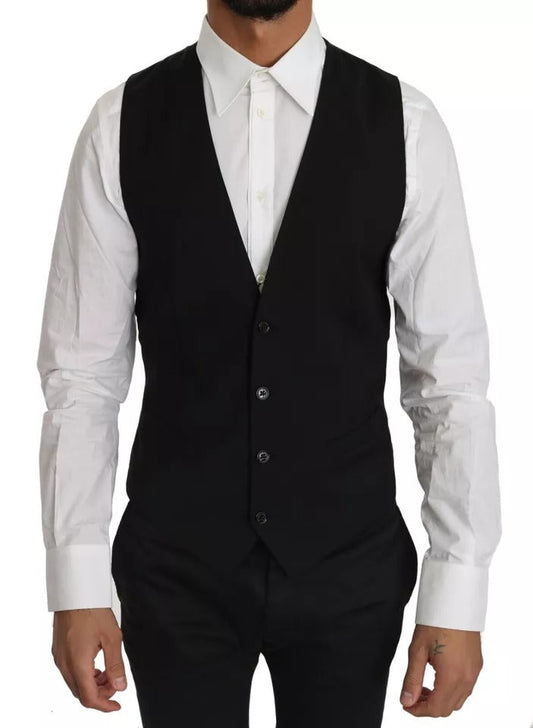 Dolce & Gabbana Black Wool Logo Waistcoat Vest - IT46 | S