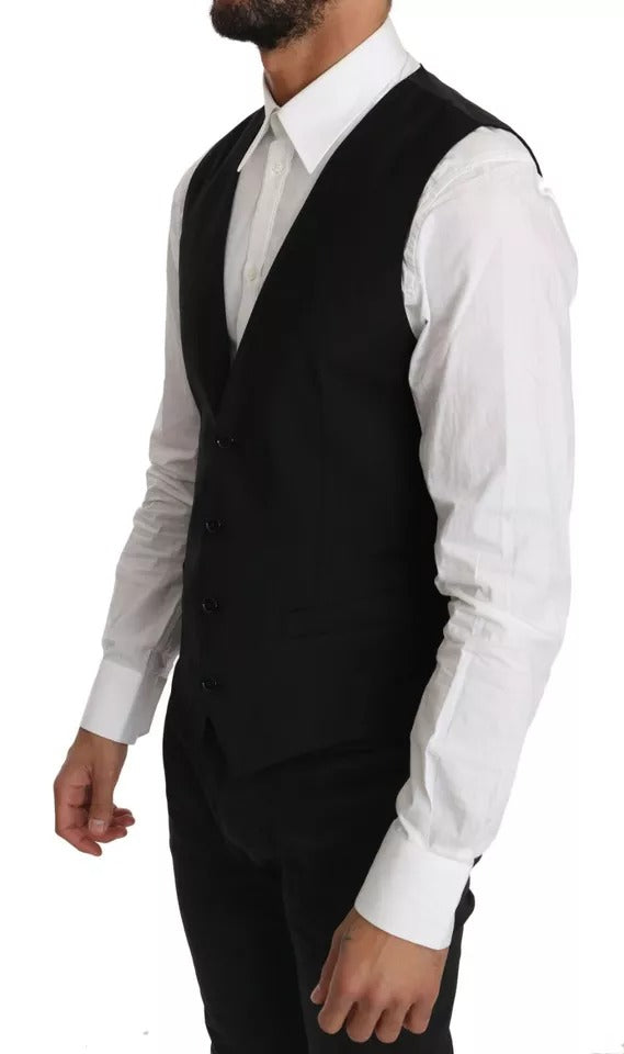 Dolce & Gabbana Black Wool Logo Waistcoat Vest - IT46 | S