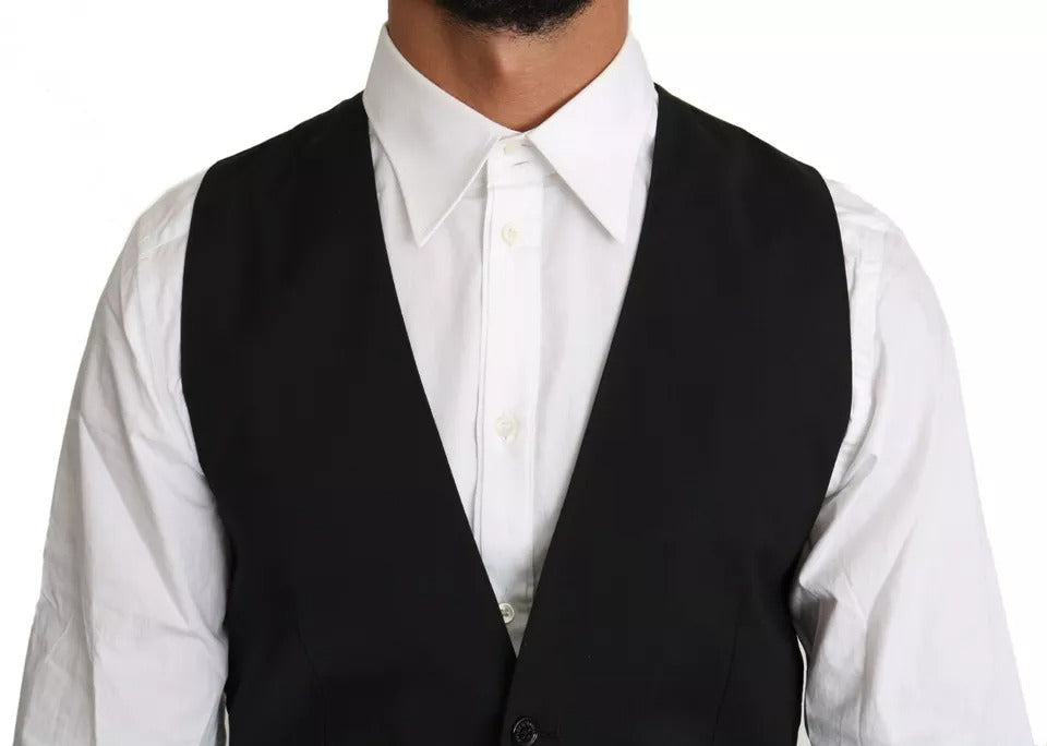 Dolce & Gabbana Black Wool Logo Waistcoat Vest - IT46 | S