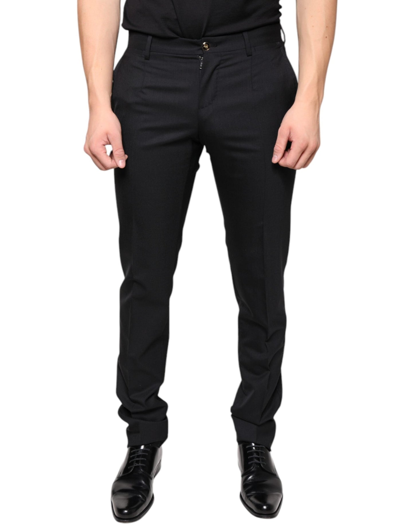 Dolce & Gabbana Black Wool Skinny Men Dress Pants - IT46 | S