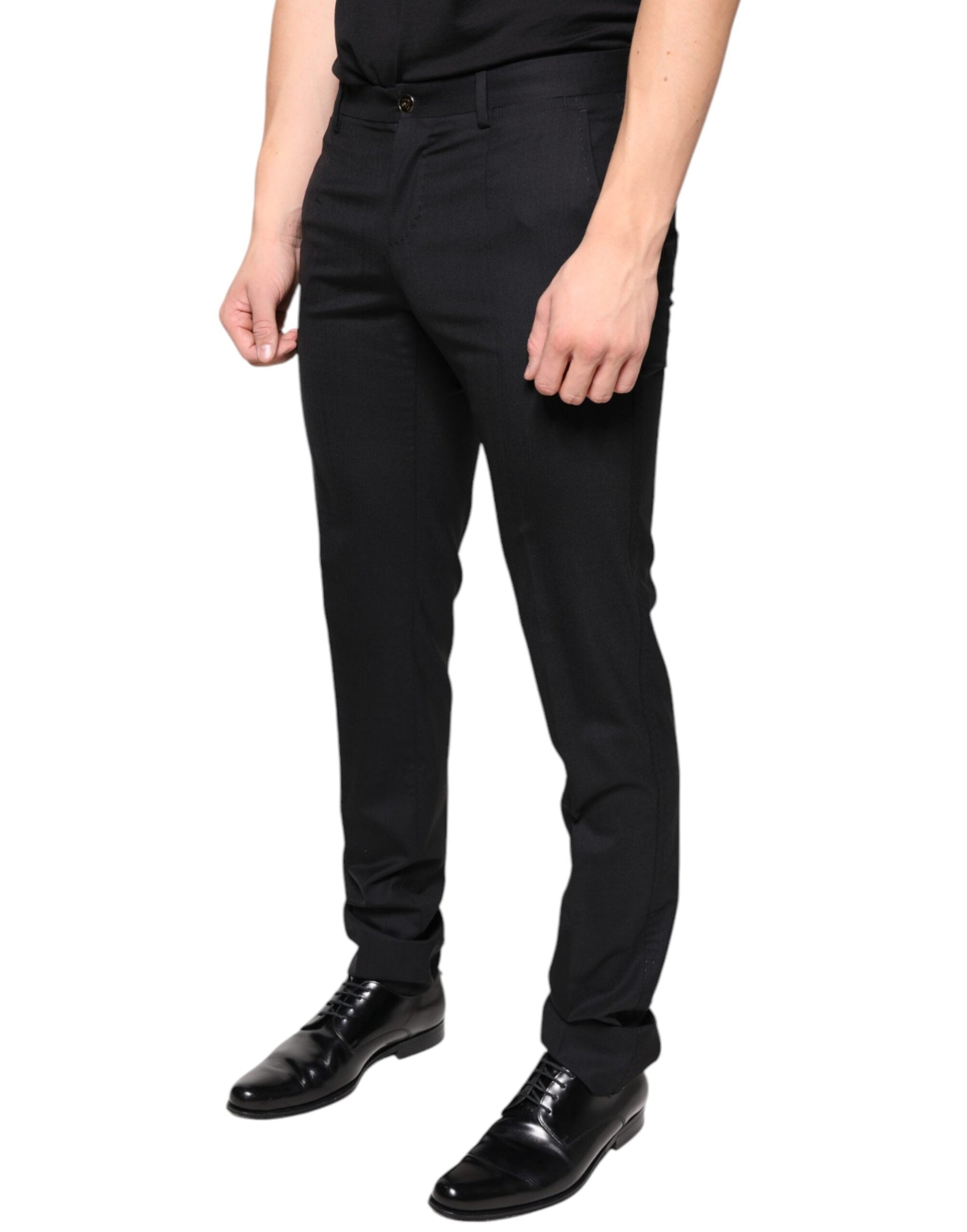 Dolce & Gabbana Black Wool Skinny Men Dress Pants - IT46 | S