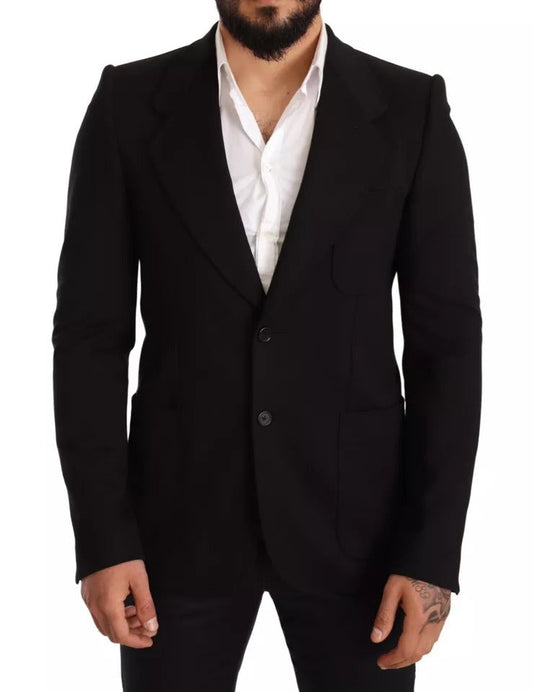 Dolce & Gabbana Black Wool Slim Fit Coat Jacket Blazer - IT48 | M