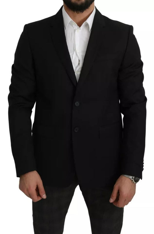 Dolce & Gabbana Black Wool Slim Fit Notch Jacket Blazer - IT54 | XL