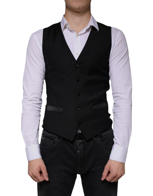 Dolce & Gabbana Black Wool Waistcoat Dress Formal Vest - IT44 | XS