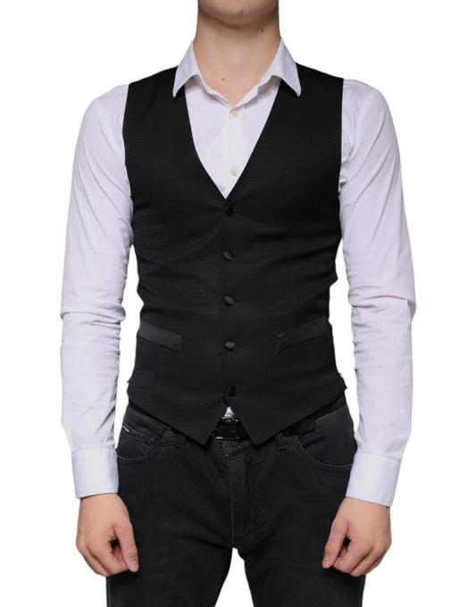 Dolce & Gabbana Black Wool Waistcoat Dress Formal Vest - IT46 | S