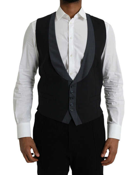 Dolce & Gabbana Black Wool Waistcoat Dress Formal Vest - IT48 | M