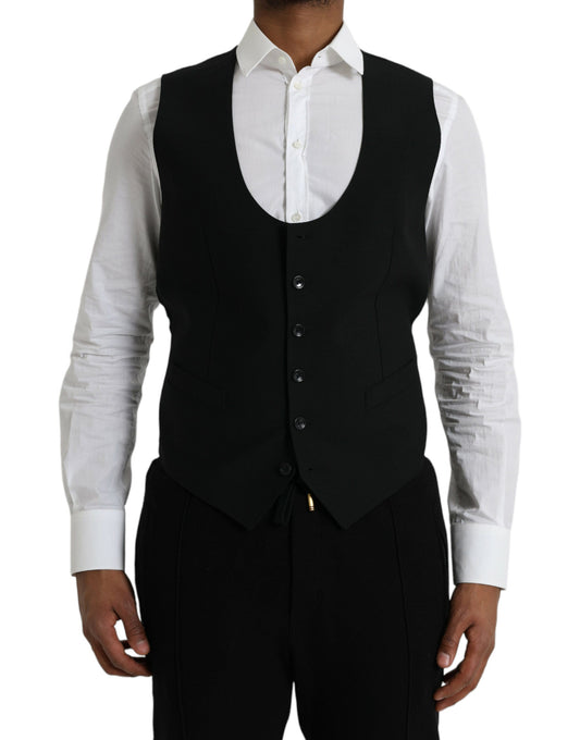 Dolce & Gabbana Black Wool Waistcoat Dress Formal Vest - IT50 | L