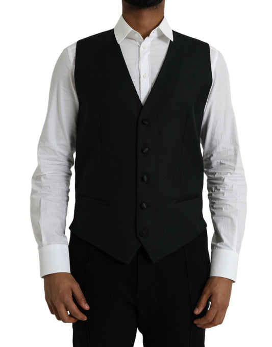 Dolce & Gabbana Black Wool Waistcoat Dress Formal Vest - IT52 | XL