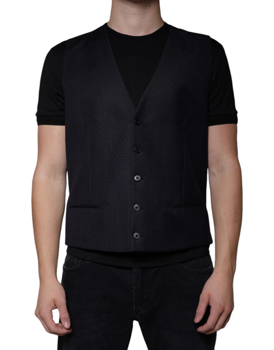 Dolce & Gabbana Black Wool Waistcoat Dress Formal Vest - IT54 | XL