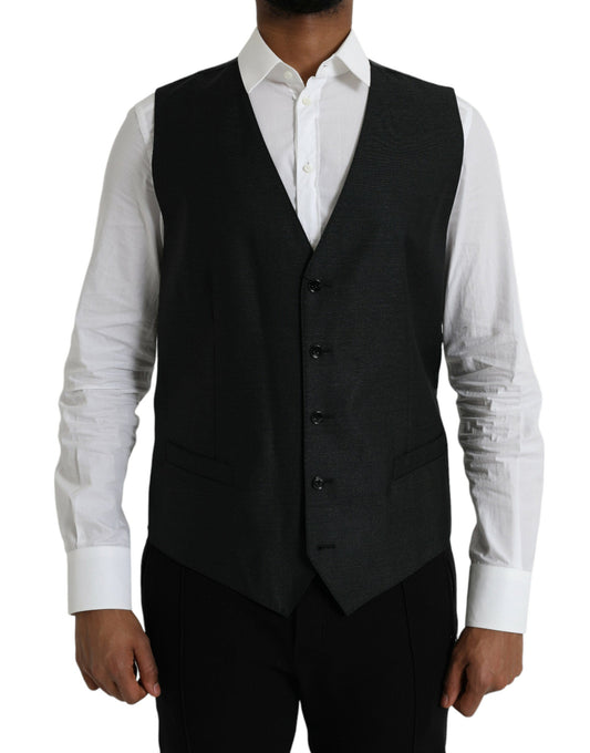 Dolce & Gabbana Black Wool Waistcoat Dress Formal Vest - IT54 | XL