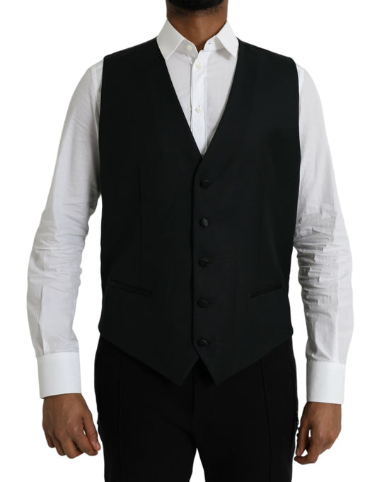 Dolce & Gabbana Black Wool Waistcoat Dress Formal Vest - IT54 | XL