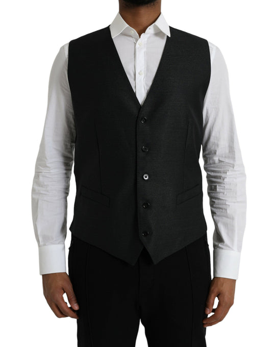 Dolce & Gabbana Black Wool Waistcoat Dress Formal Vest - IT54 | XL