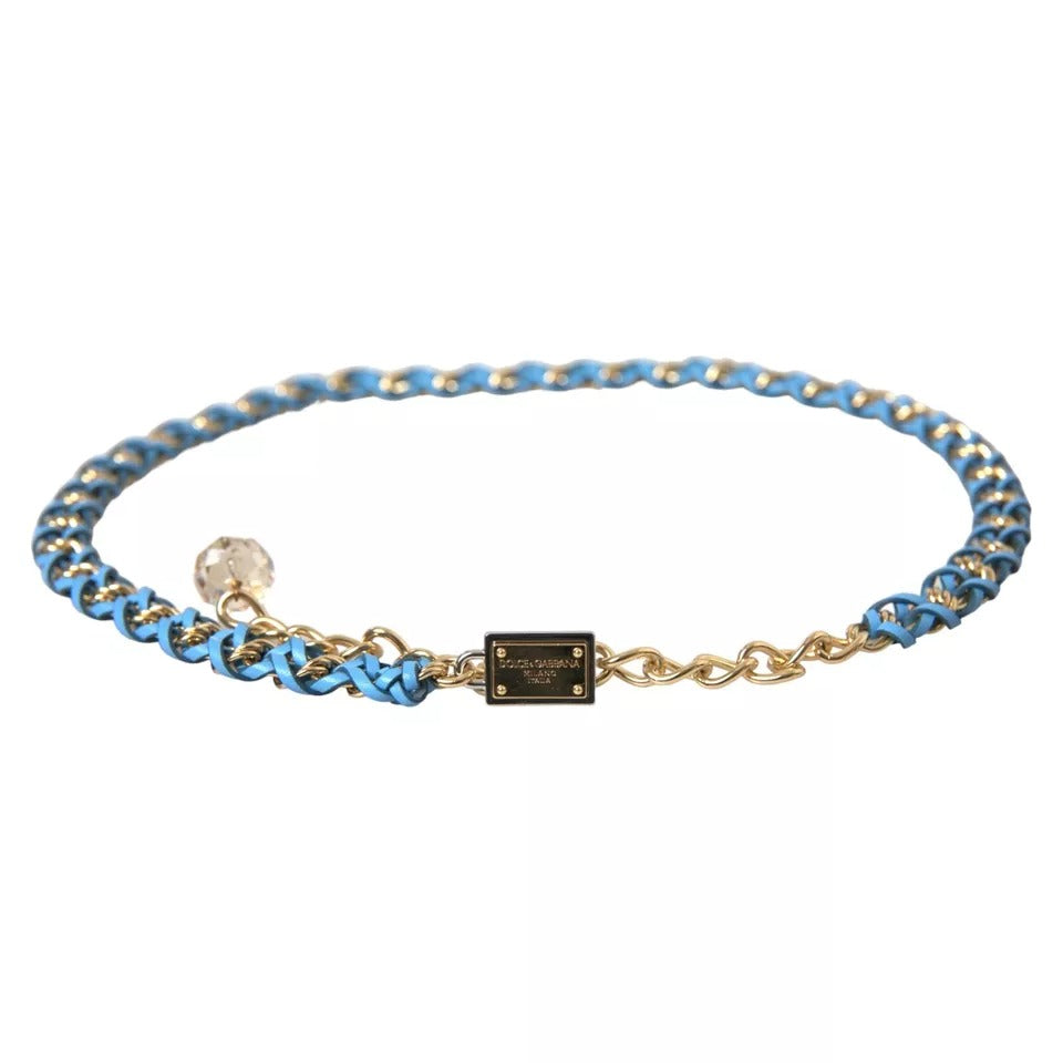 Dolce & Gabbana Blue Braided Gold Brass Chain Waist Belt - 80 cm / 32 Inches