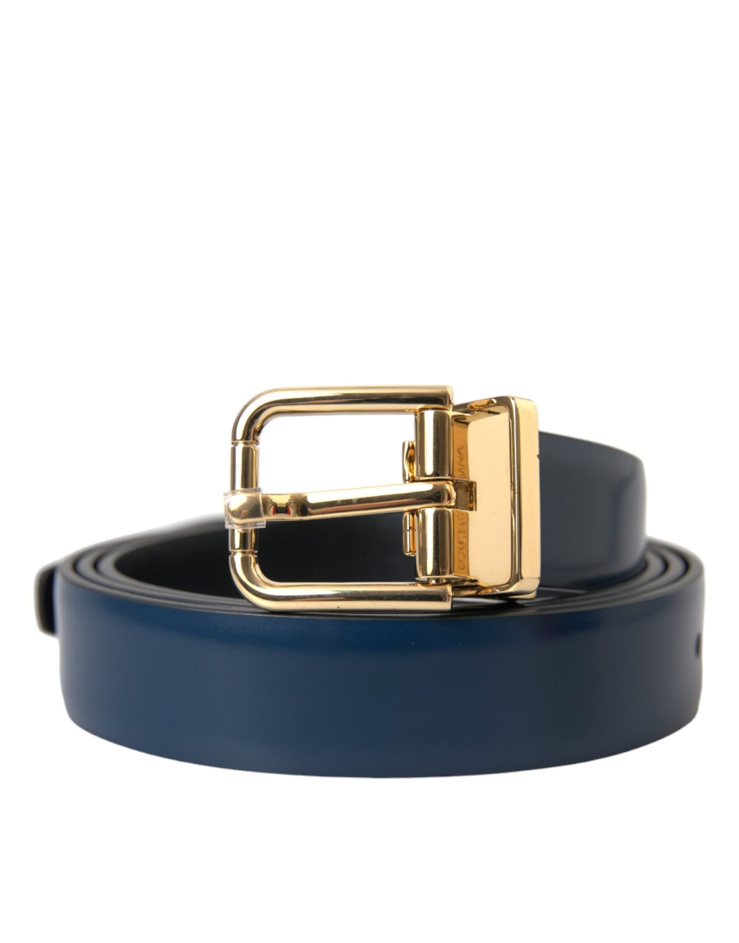 Dolce & Gabbana Blue Calf Leather Gold Metal Buckle Belt Men - 110 cm / 44 Inches