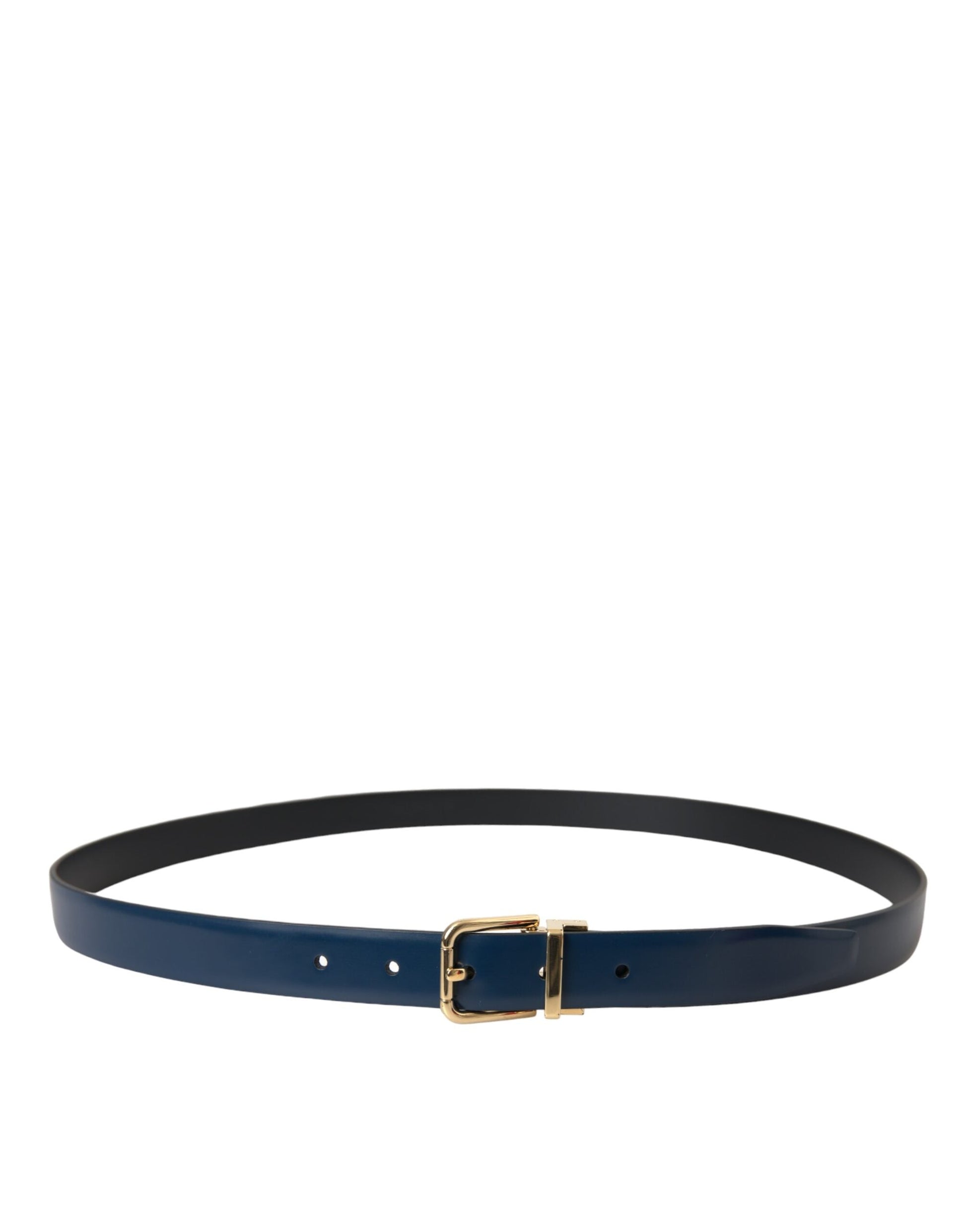 Dolce & Gabbana Blue Calf Leather Gold Metal Buckle Belt Men - 110 cm / 44 Inches