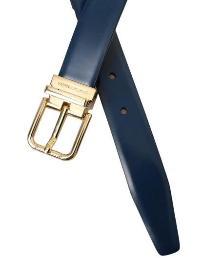 Dolce & Gabbana Blue Calf Leather Gold Metal Buckle Belt Men - 110 cm / 44 Inches