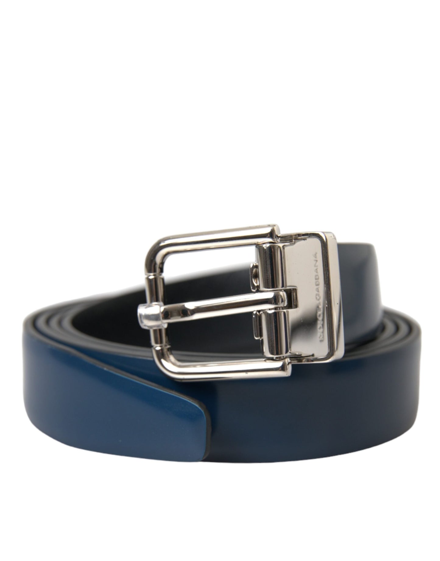 Dolce & Gabbana Blue Calf Leather Silver Metal Buckle Belt Men - 110 cm / 44 Inches