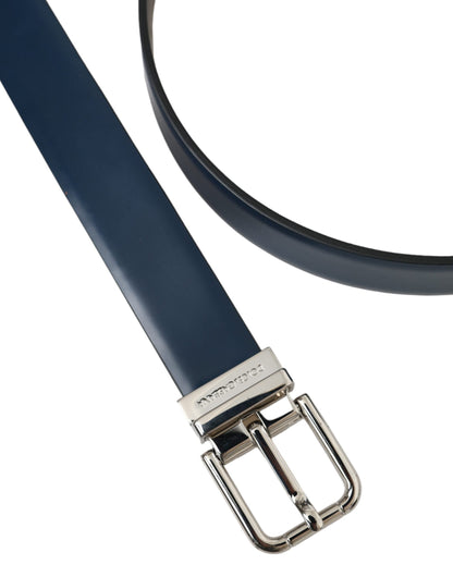 Dolce & Gabbana Blue Calf Leather Silver Metal Buckle Belt Men - 110 cm / 44 Inches