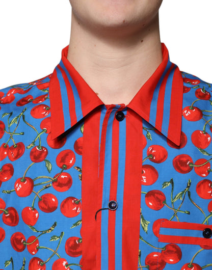 Dolce & Gabbana Blue Cherry Cotton Button Down Casual Shirt - IT41 | L