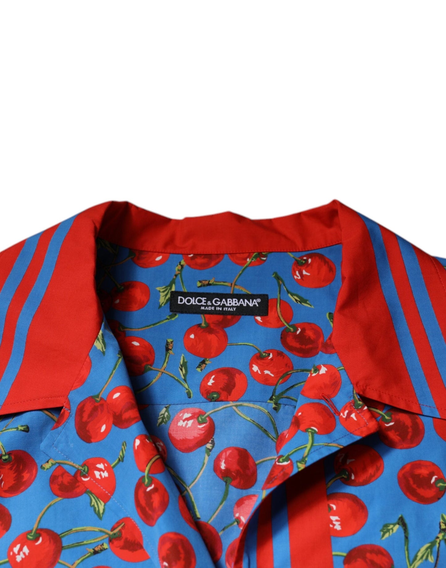 Dolce & Gabbana Blue Cherry Cotton Button Down Casual Shirt - IT41 | L