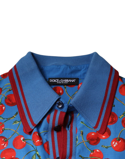 Dolce & Gabbana Blue Cherry Cotton Collared Men Polo T-shirt - IT48 | M