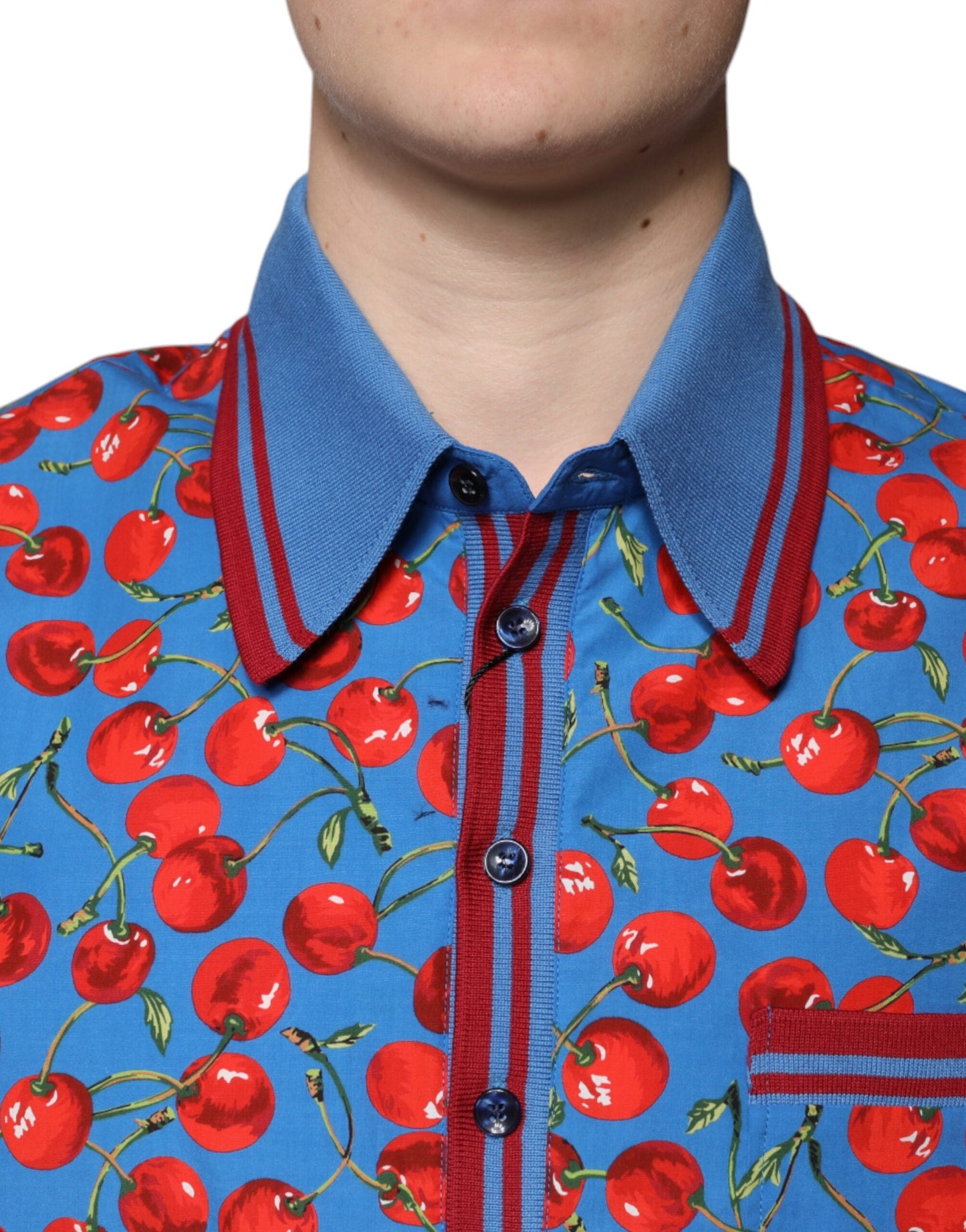 Dolce & Gabbana Blue Cherry Cotton Collared Men Polo T-shirt - IT48 | M