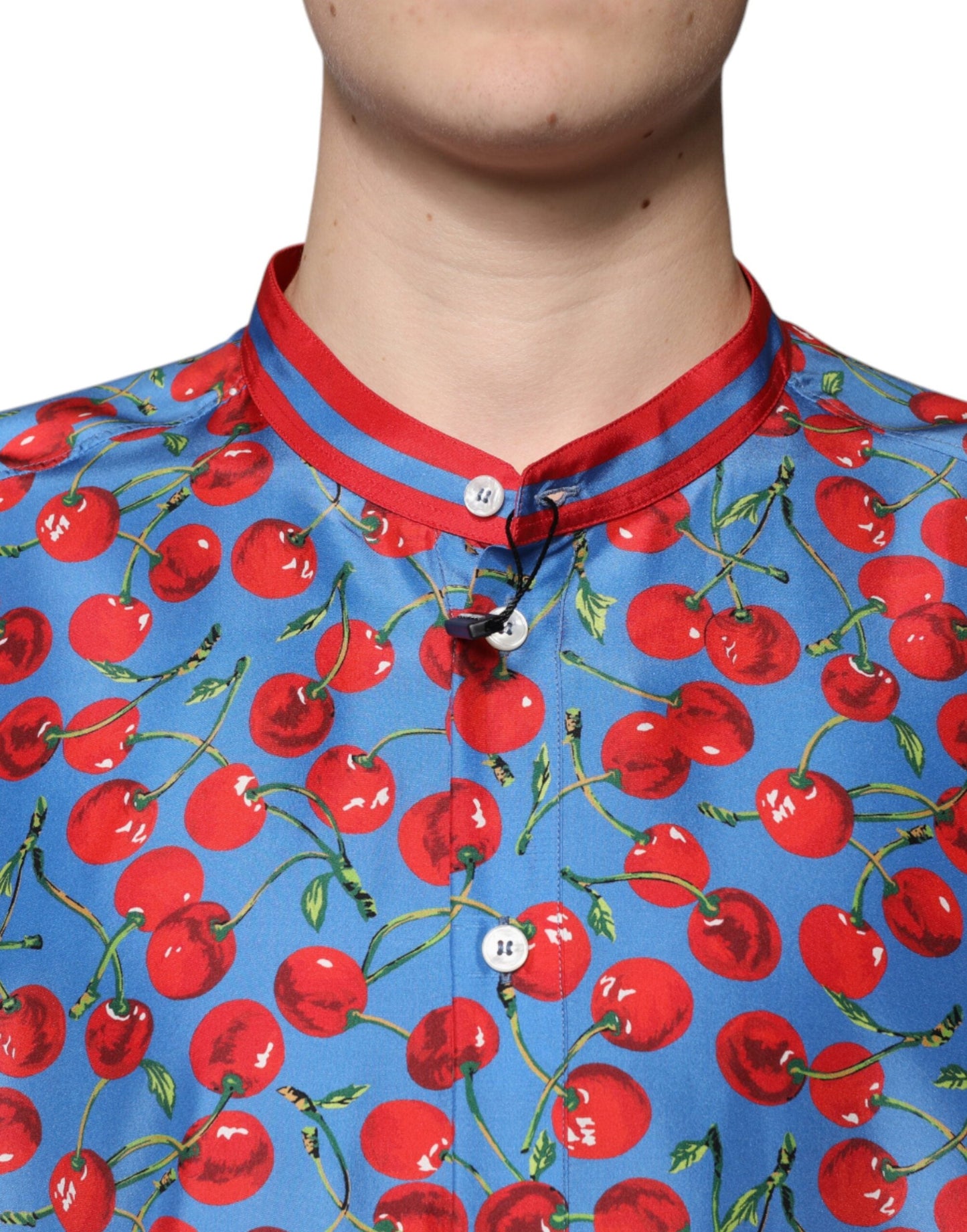 Dolce & Gabbana Blue Cherry Silk Button Down Casual Shirt - IT42 | XL