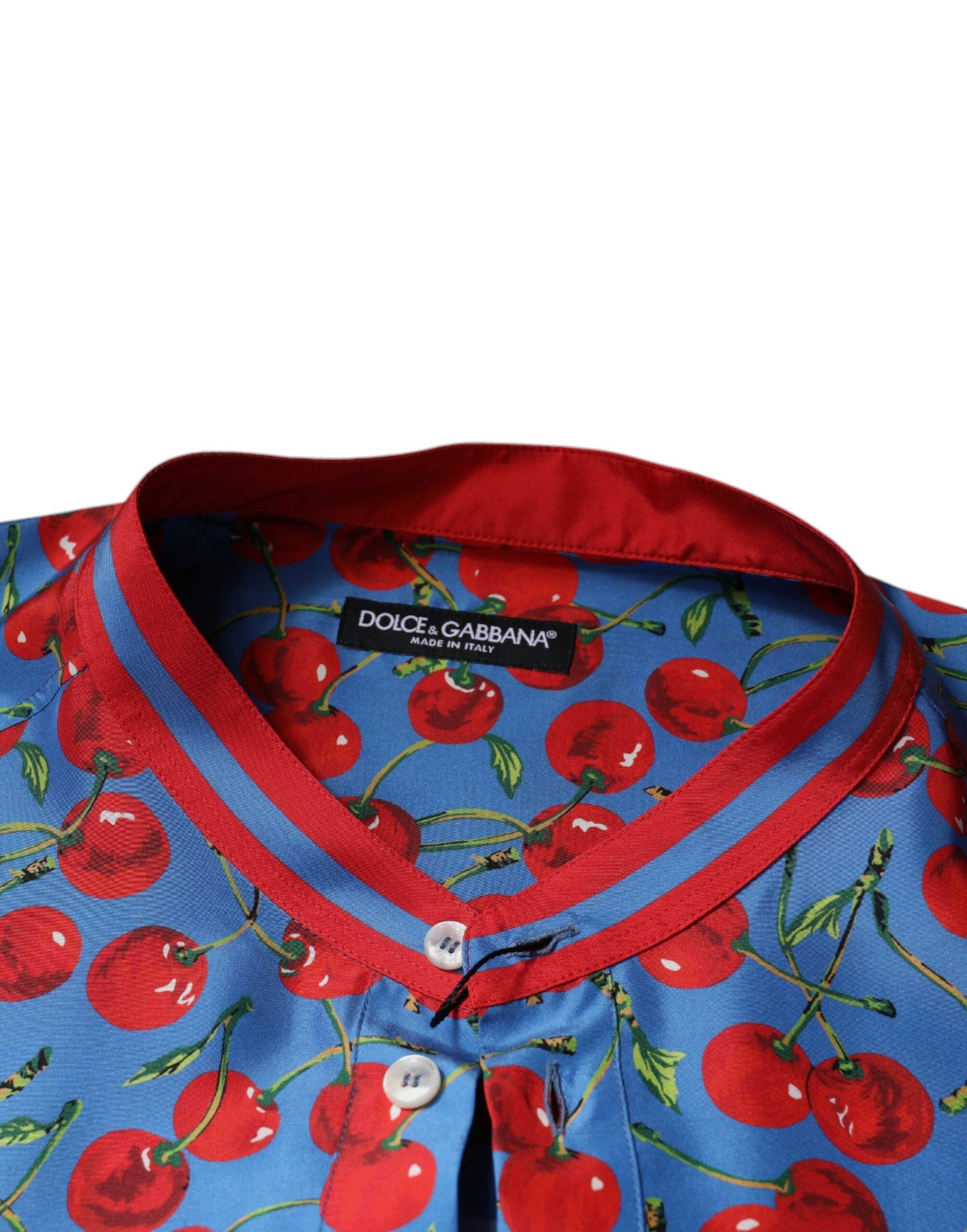 Dolce & Gabbana Blue Cherry Silk Button Down Casual Shirt - IT42 | XL