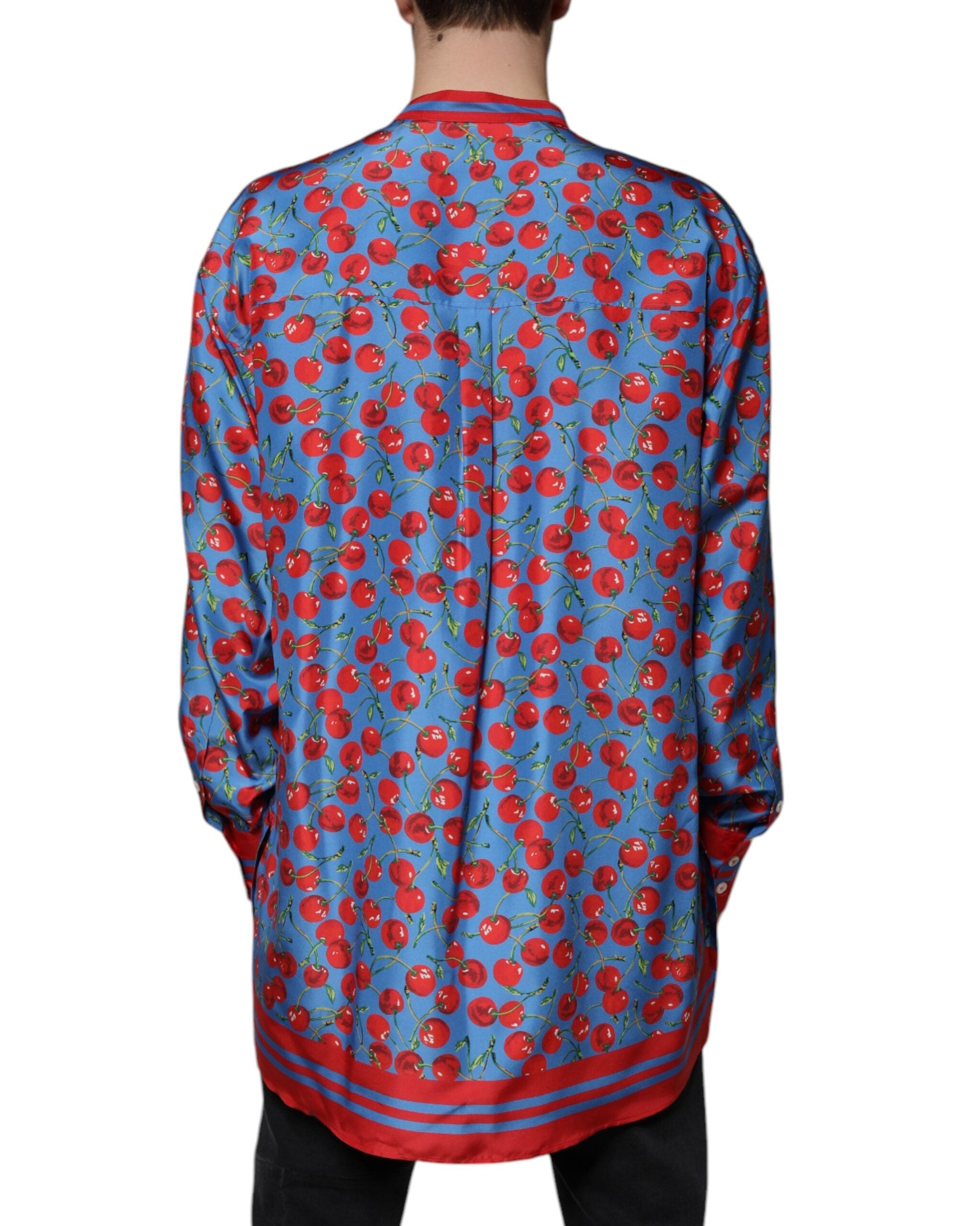 Dolce & Gabbana Blue Cherry Silk Button Down Casual Shirt - IT42 | XL