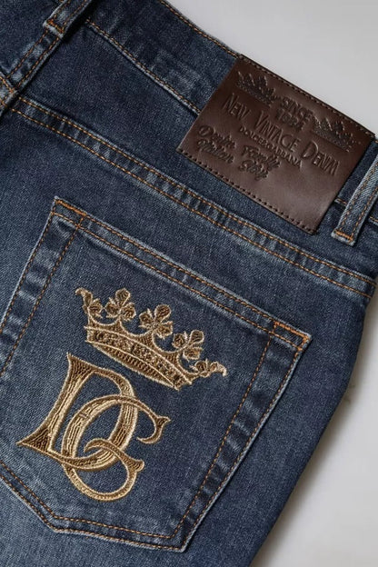 Dolce & Gabbana Blue Cotton DG Crown Slim Fit Denim Jeans - IT46 | S