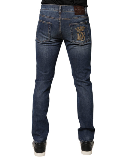 Dolce & Gabbana Blue Cotton DG Crown Slim Fit Denim Jeans - IT46 | S