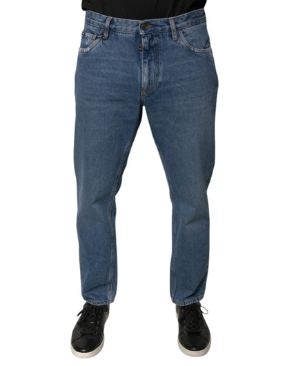 Dolce & Gabbana Blue Cotton Logo Men Loose Denim Jeans - IT48 | M