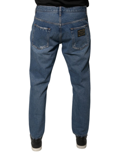 Dolce & Gabbana Blue Cotton Logo Men Loose Denim Jeans - IT48 | M