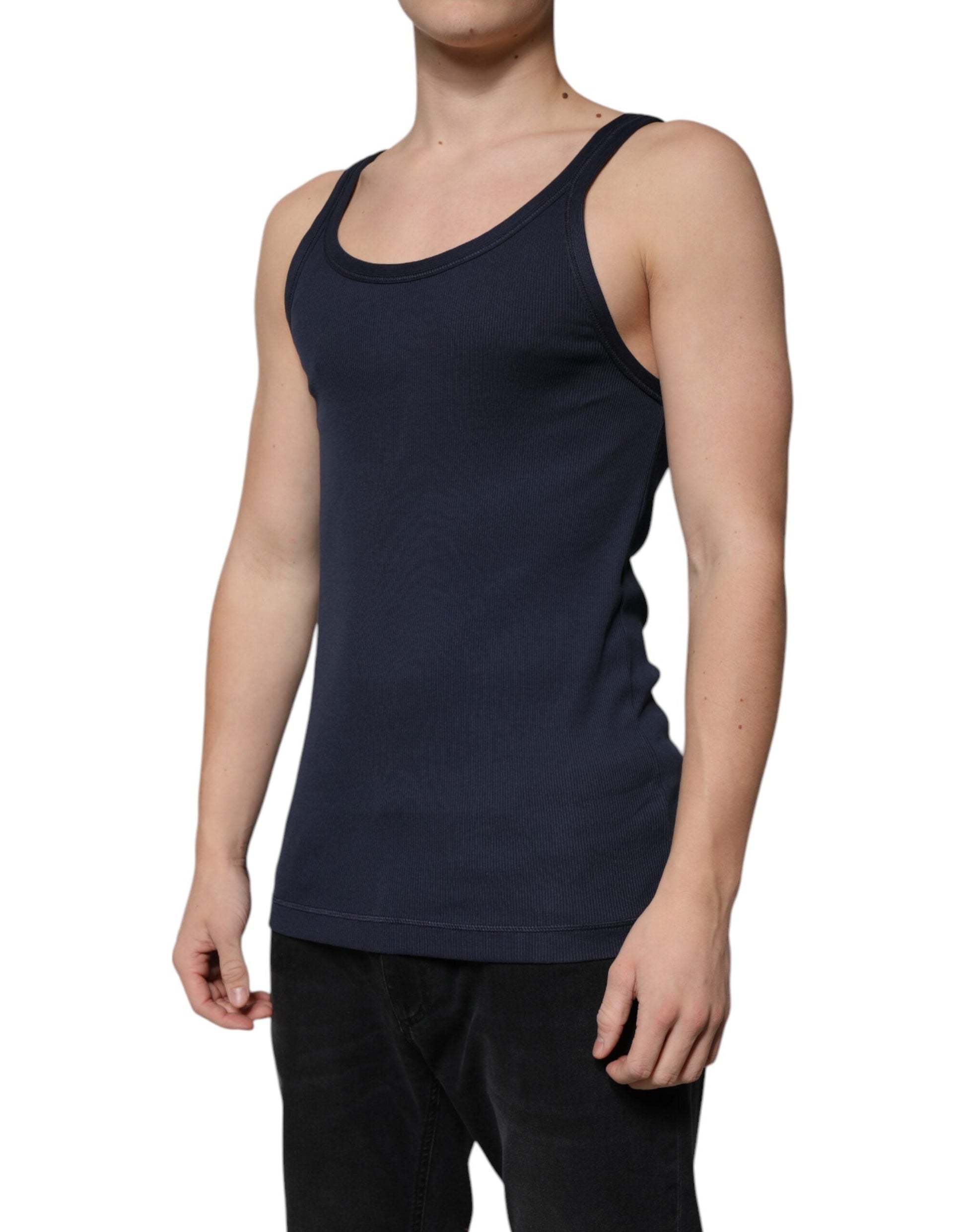 Dolce & Gabbana Blue Cotton Sleeveless Round Neck Tank T-shirt - IT48 | M