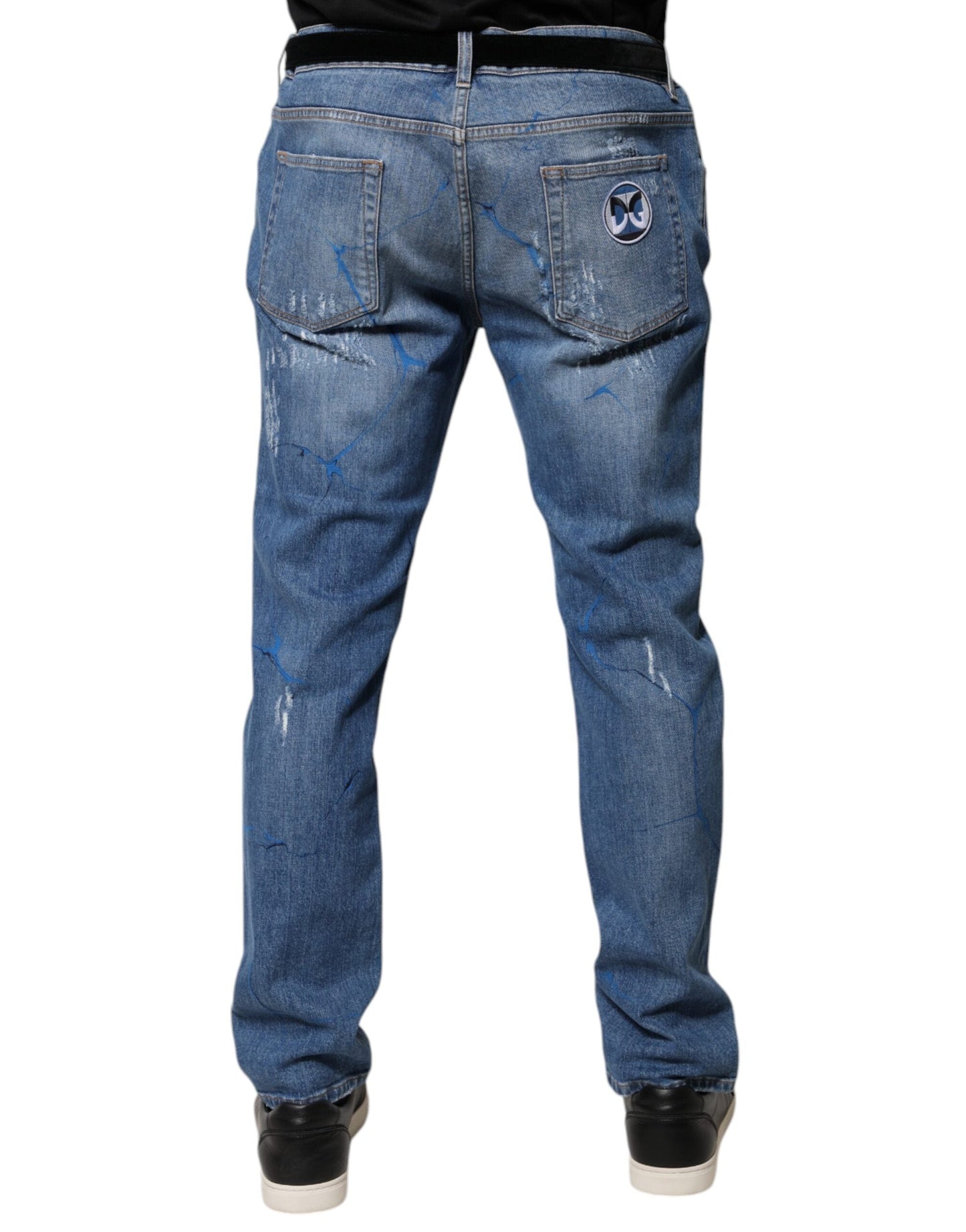 Dolce & Gabbana Blue Cotton Stretch Tattered Skinny Denim Jeans