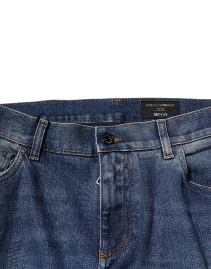 Dolce & Gabbana Blue Cotton Tattered Skinny Denim Jeans - IT52 | XL