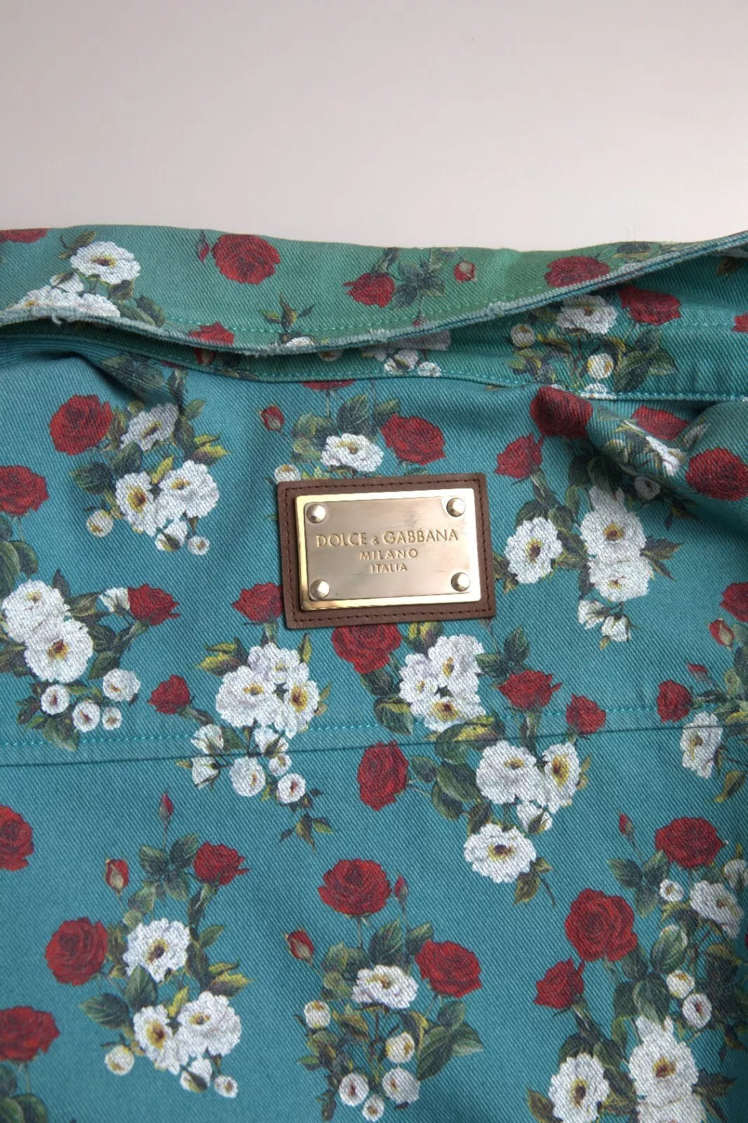 Dolce & Gabbana Blue Floral Cotton Button Down Denim Shirt - IT39 | S