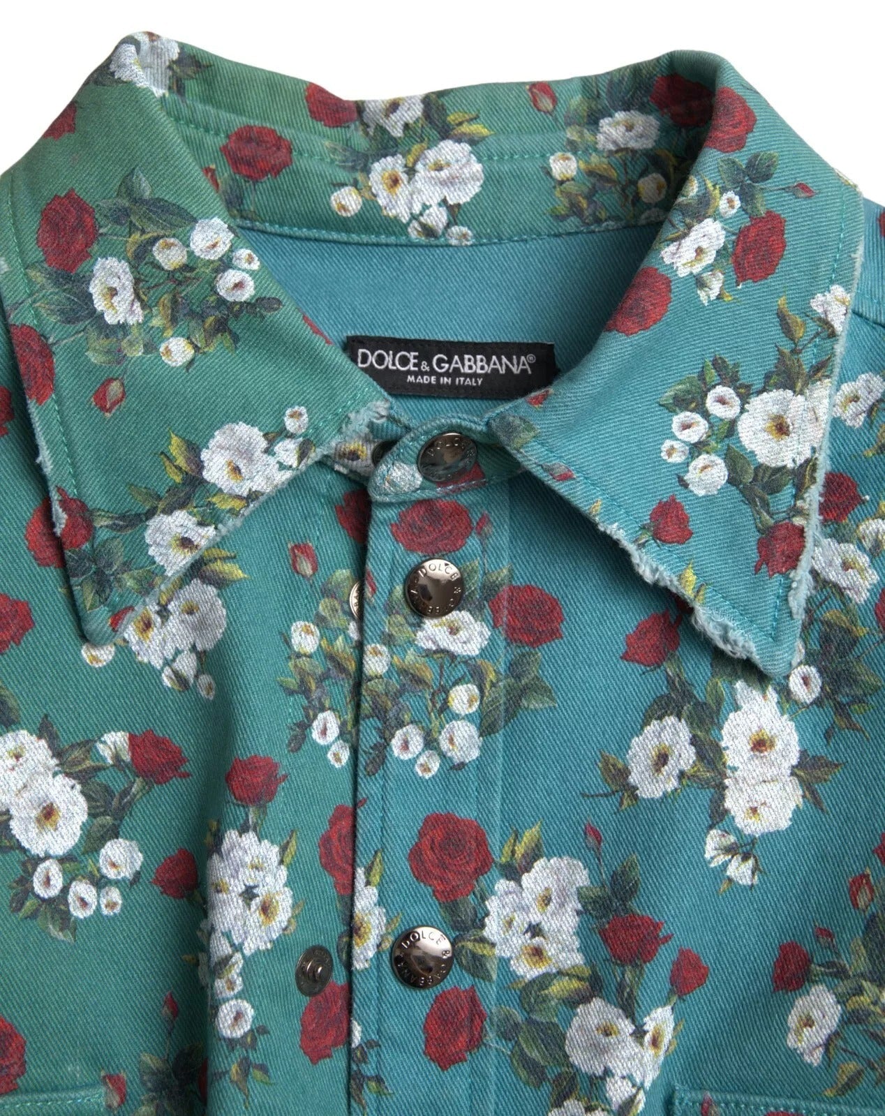 Dolce & Gabbana Blue Floral Cotton Button Down Denim Shirt - IT39 | S