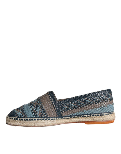 Dolce & Gabbana Blue Gray Woven Leather Buffalo Espadrille Shoes - EU42/US9