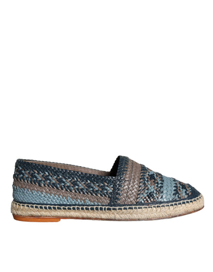 Dolce & Gabbana Blue Gray Woven Leather Buffalo Espadrille Shoes - EU42/US9