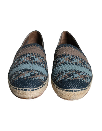 Dolce & Gabbana Blue Gray Woven Leather Buffalo Espadrille Shoes - EU42/US9