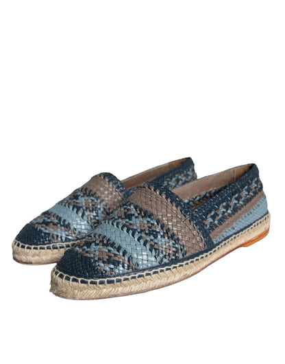 Dolce & Gabbana Blue Gray Woven Leather Buffalo Espadrille Shoes - EU42/US9