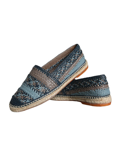 Dolce & Gabbana Blue Gray Woven Leather Buffalo Espadrille Shoes - EU42/US9