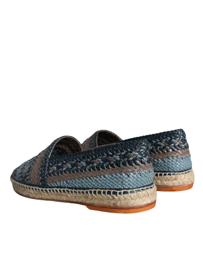 Dolce & Gabbana Blue Gray Woven Leather Buffalo Espadrille Shoes - EU42/US9