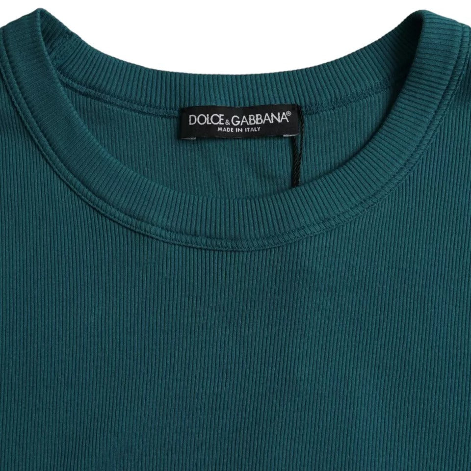 Dolce & Gabbana Blue Green Cotton Round Neck Short Sleeves T-shirt - IT48 | M