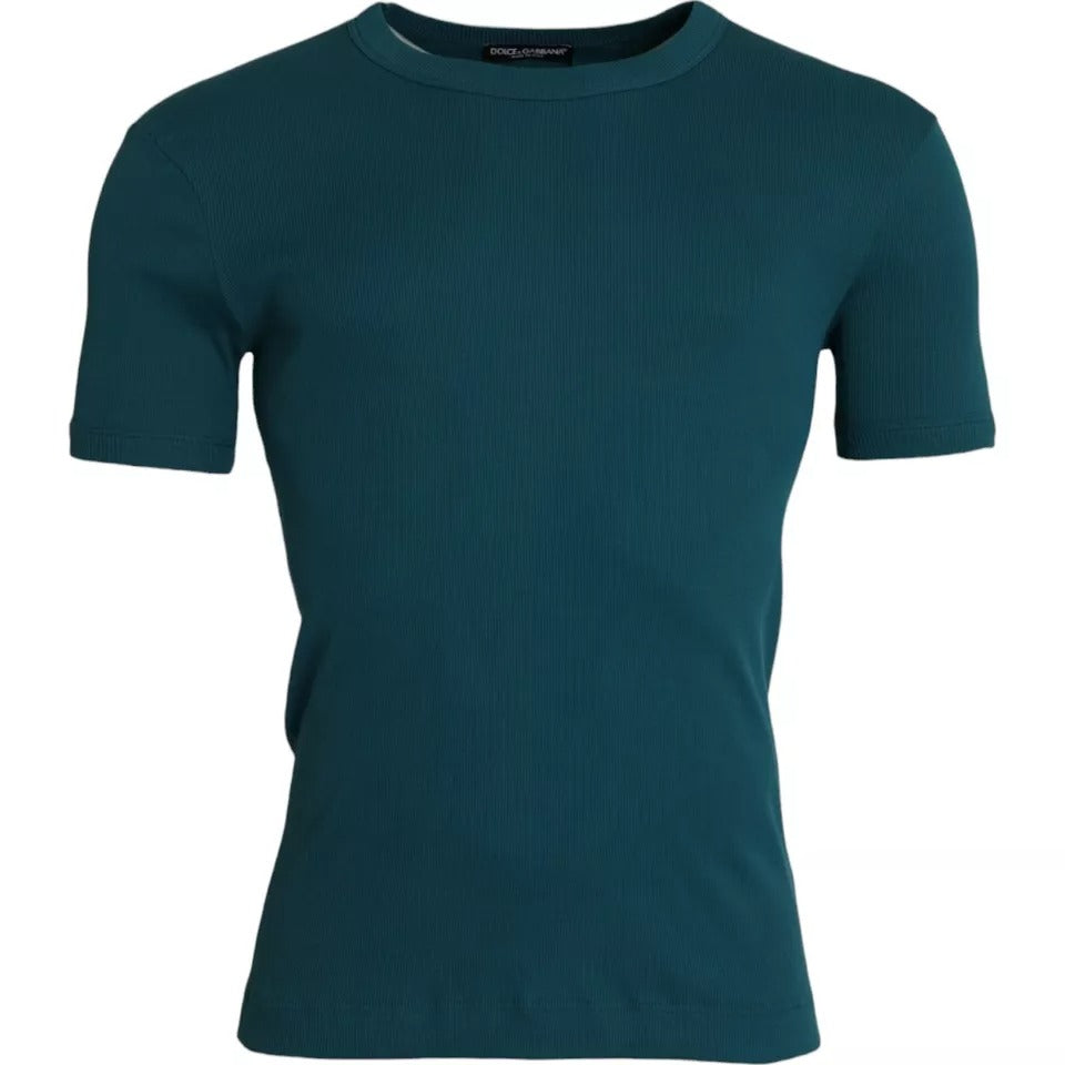 Dolce & Gabbana Blue Green Cotton Round Neck Short Sleeves T-shirt - IT48 | M