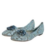 Dolce & Gabbana Blue Lace Crystal Ballet Flats Loafers Shoes - EU39/US8.5