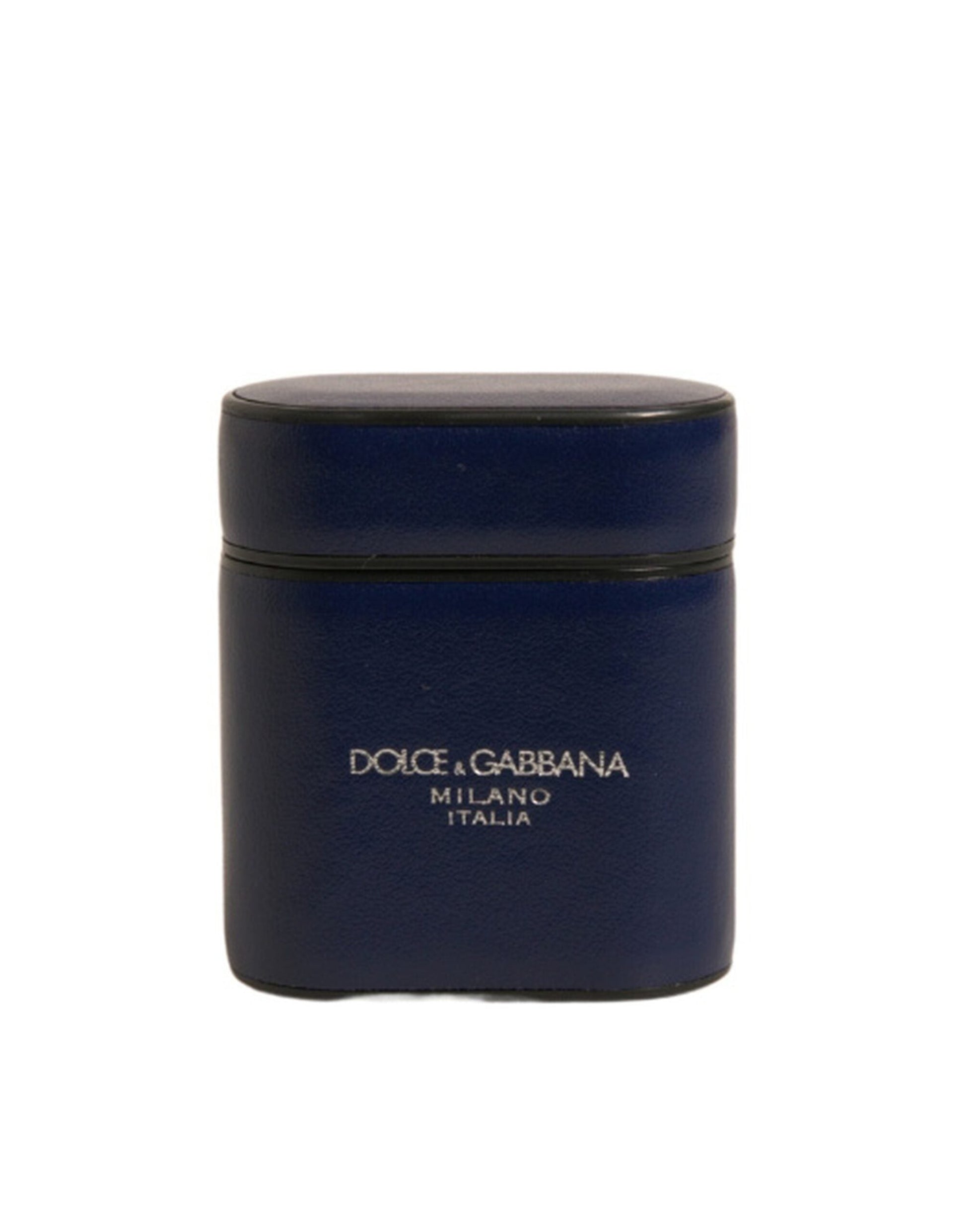 Dolce & Gabbana Blue Leather Logo Print Flip Holder Airpods Case