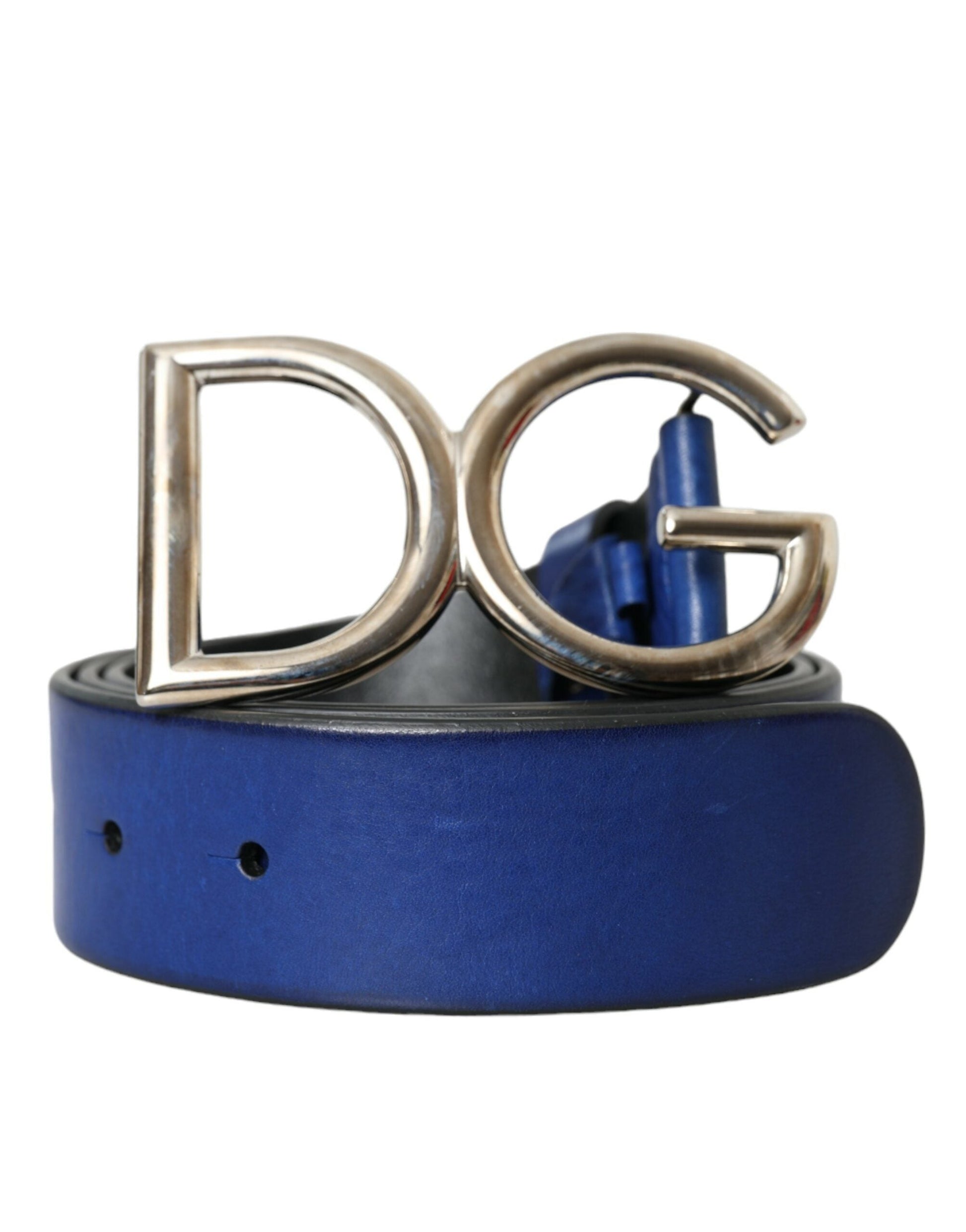 Dolce & Gabbana Blue Leather Silver Metal Logo Buckle Belt Men - 85 cm / 34 Inches